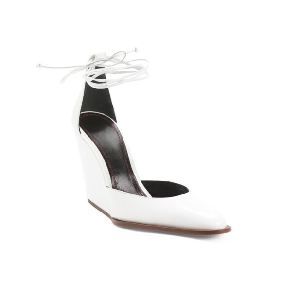 VICTORIA BECKHAM  Italy Patent Leather Wedge Heels With Ankle Wrap Closure - Picture 1 of 2